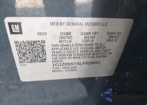 2020 Chevrolet Malibu Fwd Lt from USA, damaged, VIN 1G1ZD5STXLF025093